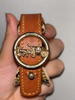 Coach Horse and Carriage Leather Wrap Bracelet with Snakeskin Embossed Trim
